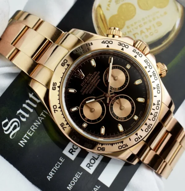 Men's Watches | Racing Professional Watches | Sant Blanc ROLEX 18kt Rose Gold Daytona Black Panda Box Books Tags Model 116505