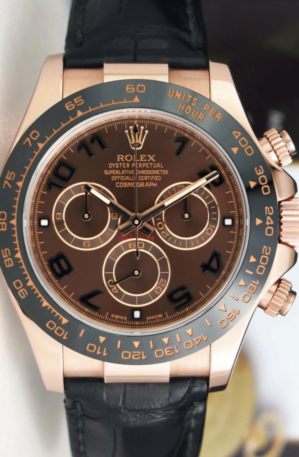 rolex_kt_rose_gold_dayton_8-3.webp Men's Watches | Racing Professional Watches | Sant Blanc ROLEX 18kt Rose Gold Daytona Chocolate Arabic Dial Black Ceramic Bezel Model 116515