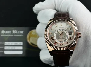 Pilots Classic Watches | Sant Blanc ROLEX 18kt Rose Gold Sky Dweller Silver Sunray Roman Dial Model 326135