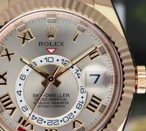 Pilots Classic Watches | Sant Blanc ROLEX 18kt Rose Gold Sky Dweller Silver Sunray Roman Dial Model 326135