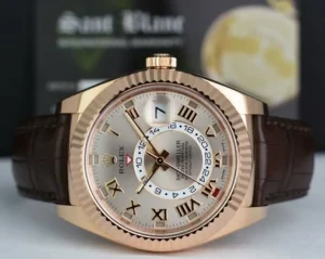 Pilots Classic Watches | Sant Blanc ROLEX 18kt Rose Gold Sky Dweller Silver Sunray Roman Dial Model 326135