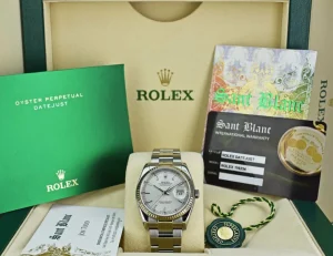 Dress Watches | Sant Blanc ROLEX 18kt White Gold & Stainless DateJust Silver Index Dial Model 116234