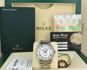 Men's Watches | Dress Watches | Sant Blanc Rolex 18kt White Gold & Stainless Steel Datejust White Roman Dial Oyster Band Model 16234