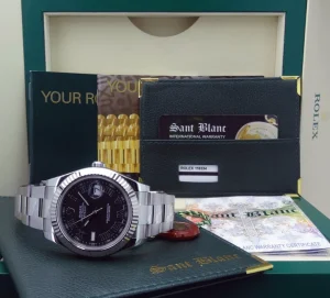 Men's Watches | Dress Watches | Sant Blanc ROLEX 18kt White Gold & Stainless DateJust II Black Roman Dial Model 116334