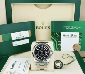 Pilots Classic Watches | Sant Blanc ROLEX 18kt White Gold & Stainless Steel Sky Dweller Black Dial w/ Card Model 326934