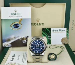 Pilots Classic Watches | Sant Blanc ROLEX 18kt White Gold & Stainless Steel Sky Dweller Blue Dial Model 326934