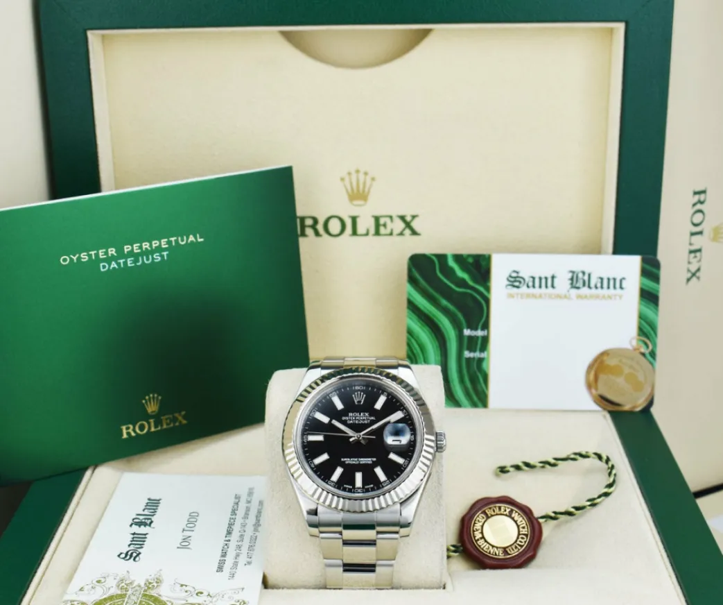 rolex_kt_white_gold__stai_0-3.webp Dress Watches | Sant Blanc ROLEX 18kt White Gold & Stainless Steel DateJust II 41mm Black Index Dial Model 116334