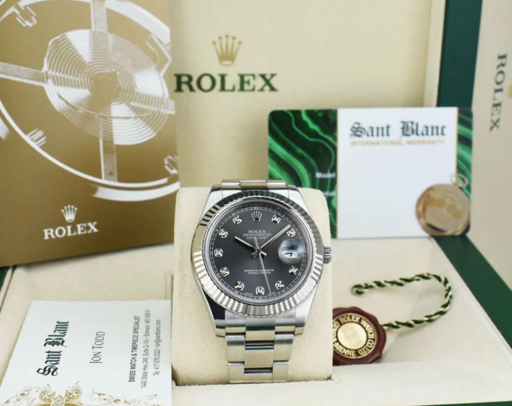rolex_kt_white_gold__stai_0-4.webp Dress Watches | Sant Blanc ROLEX 18kt White Gold & Stainless Steel DateJust II Rhodium Diamond Dial Model 116334