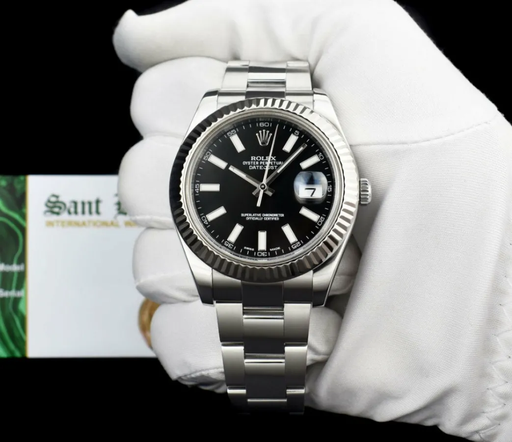 rolex_kt_white_gold__stai_1-3.webp Dress Watches | Sant Blanc ROLEX 18kt White Gold & Stainless Steel DateJust II 41mm Black Index Dial Model 116334