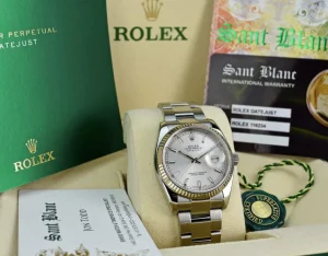 Dress Watches | Sant Blanc ROLEX 18kt White Gold & Stainless DateJust Silver Index Dial Model 116234