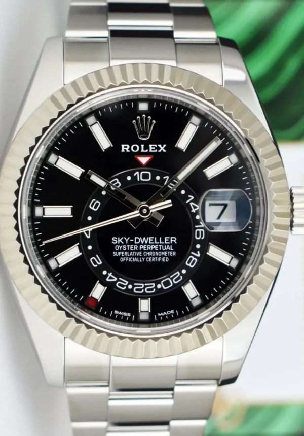 Pilots Classic Watches | Sant Blanc ROLEX 18kt White Gold & Stainless Steel Sky Dweller Black Dial w/ Card Model 326934