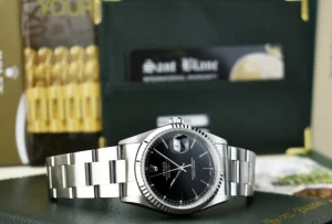Men's Watches | Dress Watches | Sant Blanc Rolex 18kt White Gold & Stainless Steel Datejust Black Stick Dial Oyster Band Model 16234