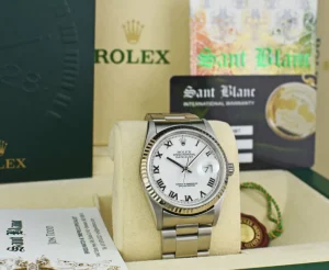 Men's Watches | Dress Watches | Sant Blanc Rolex 18kt White Gold & Stainless Steel Datejust White Roman Dial Oyster Band Model 16234