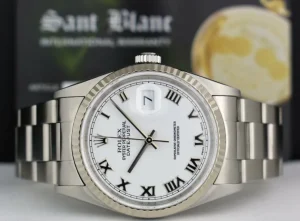 Men's Watches | Dress Watches | Sant Blanc Rolex 18kt White Gold & Stainless Steel Datejust White Roman Dial Oyster Band Model 16234