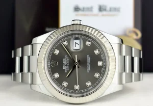 Dress Watches | Men's Watches | Sant Blanc ROLEX 18kt White Gold & Stainless Steel DateJust II Rhodium Gray Diamond Dial Model 116334
