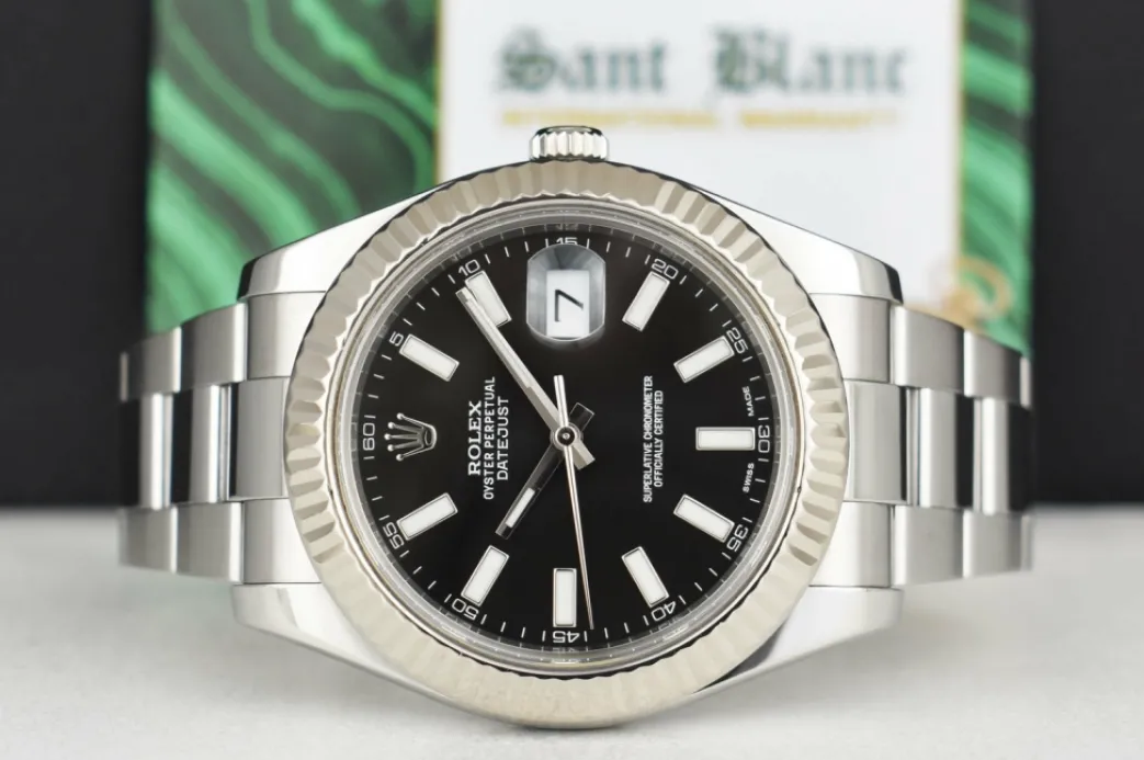 rolex_kt_white_gold__stai_4-3.webp Dress Watches | Sant Blanc ROLEX 18kt White Gold & Stainless Steel DateJust II 41mm Black Index Dial Model 116334