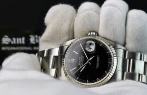 Men's Watches | Dress Watches | Sant Blanc Rolex 18kt White Gold & Stainless Steel Datejust Black Stick Dial Oyster Band Model 16234