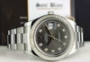 Dress Watches | Men's Watches | Sant Blanc ROLEX 18kt White Gold & Stainless Steel DateJust II Rhodium Gray Diamond Dial Model 116334