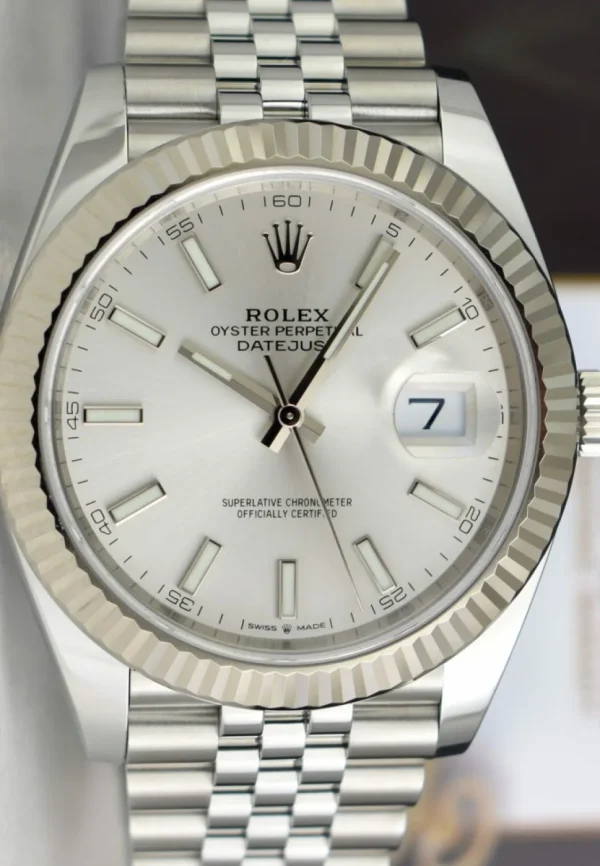 Men's Watches | Dress Watches | Sant Blanc ROLEX 18kt White Gold & Stainless Steel DateJust 41 Silver Index Dial Model 126334