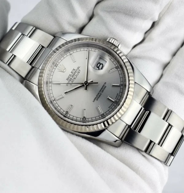 Dress Watches | Sant Blanc ROLEX 18kt White Gold & Stainless DateJust Silver Index Dial Model 116234