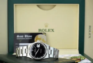 Men's Watches | Dress Watches | Sant Blanc Rolex 18kt White Gold & Stainless Steel Datejust Black Stick Dial Oyster Band Model 16234