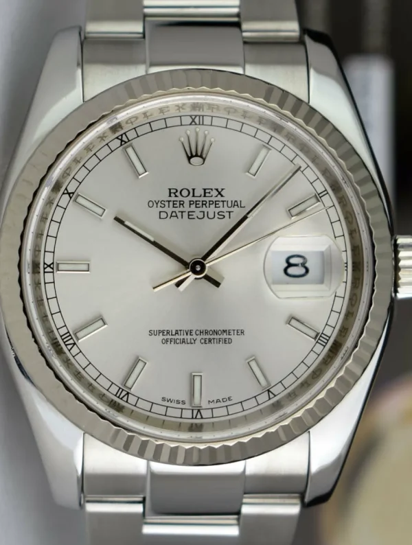 Dress Watches | Sant Blanc ROLEX 18kt White Gold & Stainless DateJust Silver Index Dial Model 116234