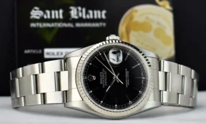 Men's Watches | Dress Watches | Sant Blanc Rolex 18kt White Gold & Stainless Steel Datejust Black Stick Dial Oyster Band Model 16234