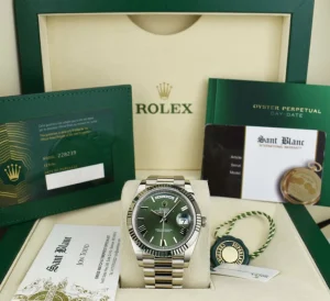 Men's Watches | President Dress Watches | Sant Blanc ROLEX 18kt White Gold Day Date 40 President Green Roman Dial Model 228239