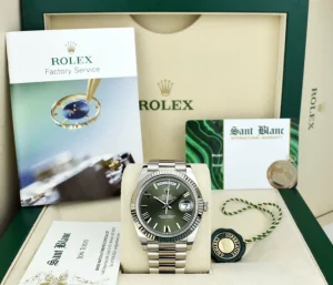 President Dress Watches | Sant Blanc ROLEX 18kt White Gold Day Date 40 President Green Roman Model 228239