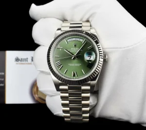 Men's Watches | President Dress Watches | Sant Blanc ROLEX 18kt White Gold Day Date 40 President Green Roman Dial Model 228239
