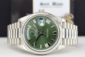 Men's Watches | President Dress Watches | Sant Blanc ROLEX 18kt White Gold Day Date 40 President Green Roman Dial Model 228239