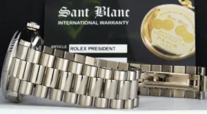 Men's Watches | President Dress Watches | Sant Blanc ROLEX 18kt White Gold Day Date President Black Diamond Dial Fat Buckle Model 118239