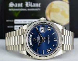 Men's Watches | President Dress Watches | Sant Blanc ROLEX 18kt White Gold Day Date 40 President Blue Roman Dial With Model 228239