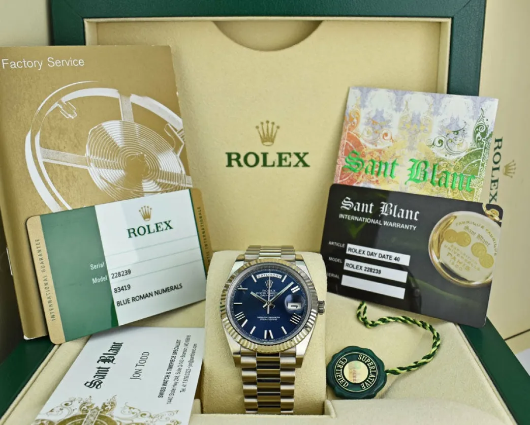 rolex_kt_white_gold_dayda_0.webp President Dress Watches | Sant Blanc ROLEX 18kt White Gold DayDate 40 President Blue Roman Model 228239
