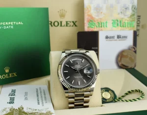 Men's Watches | President Dress Watches | Sant Blanc ROLEX 18kt White Gold Day-Date 40 President Rhodium Index Dial with Card Model 228239