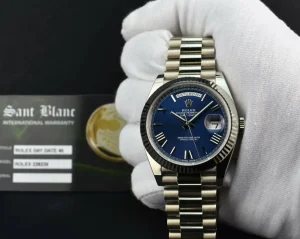 President Dress Watches | Sant Blanc ROLEX 18kt White Gold DayDate 40 President Blue Roman Model 228239