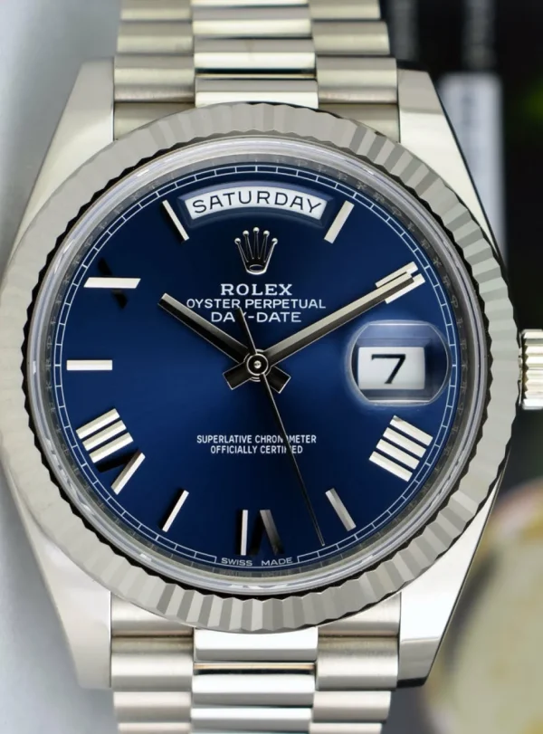 President Dress Watches | Sant Blanc ROLEX 18kt White Gold DayDate 40 President Blue Roman Model 228239