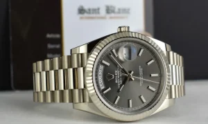 Men's Watches | President Dress Watches | Sant Blanc ROLEX 18kt White Gold Day-Date 40 President Rhodium Index Dial with Card Model 228239