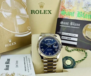 President Dress Watches | Sant Blanc ROLEX 18kt White Gold DayDate 40 President Blue Roman Model 228239