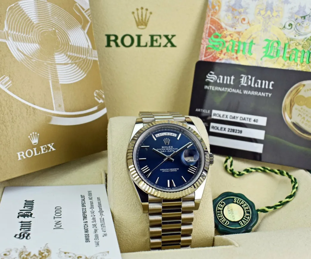rolex_kt_white_gold_dayda_4.webp President Dress Watches | Sant Blanc ROLEX 18kt White Gold DayDate 40 President Blue Roman Model 228239