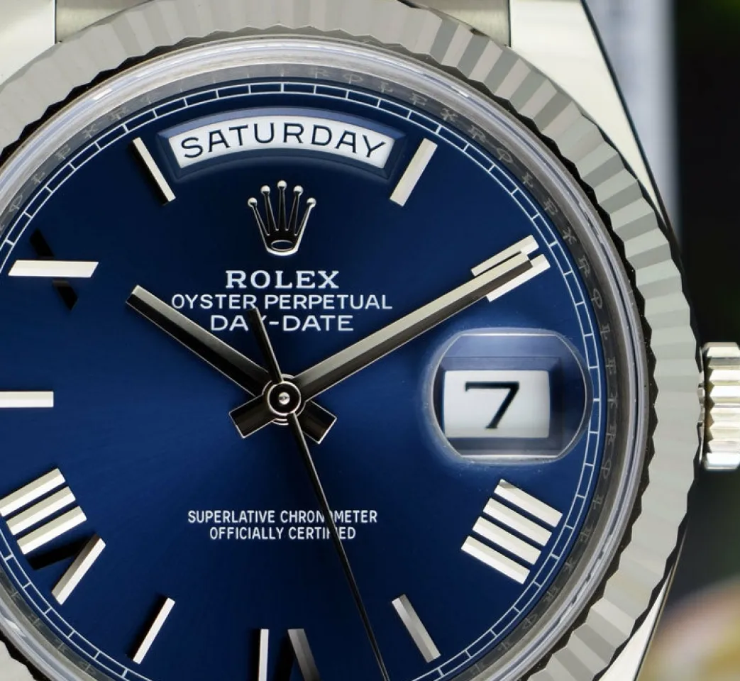 rolex_kt_white_gold_dayda_8.webp President Dress Watches | Sant Blanc ROLEX 18kt White Gold DayDate 40 President Blue Roman Model 228239