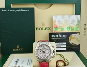 Sports Watches | Racing Professional Watches | Sant Blanc ROLEX 18kt White Gold Daytona Rose MOP Arabic Dial on Pink Crocodile Strap Model 116519