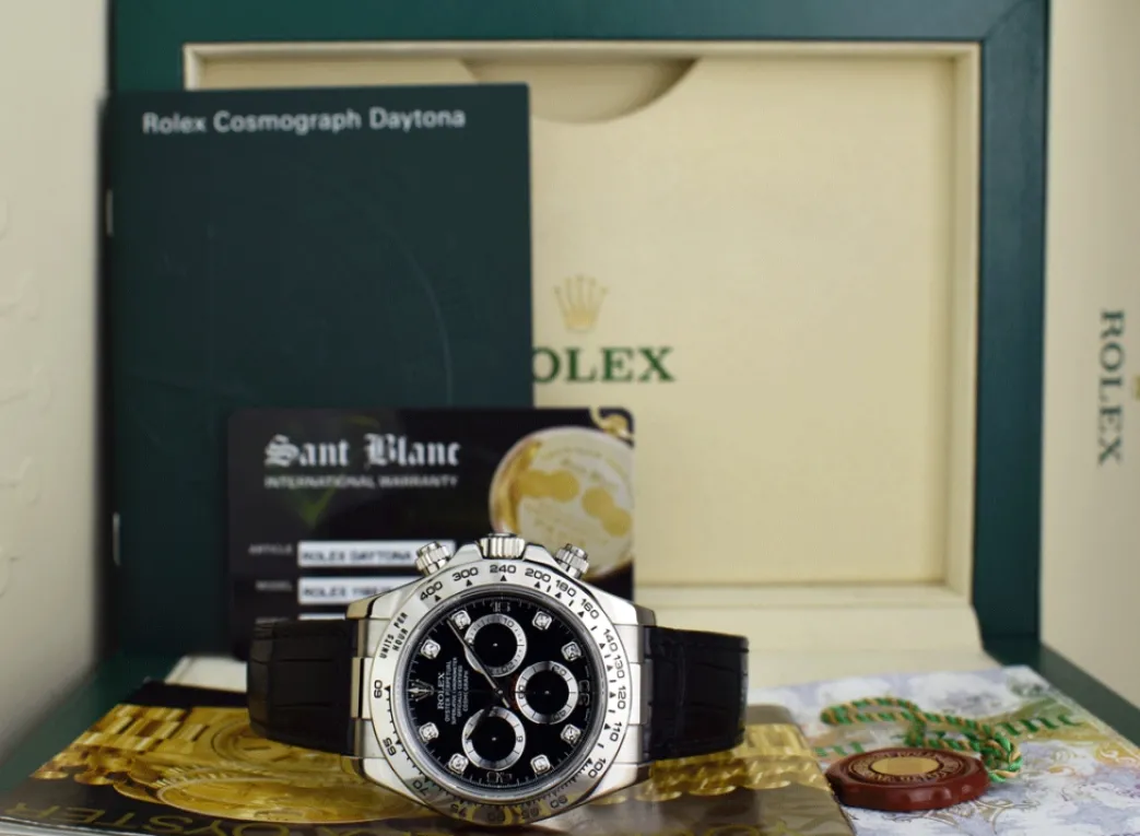 rolex_kt_white_gold_dayto_0-19.webp Sports Watches | Racing Professional Watches | Sant Blanc ROLEX 18kt White Gold Daytona on Strap Black Diamond Dial Model 116519