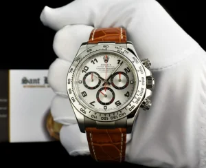 Racing Professional Watches | Sant Blanc ROLEX 18kt White Gold Daytona Silver Dial Honey Brown Strap Model 116519