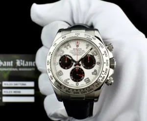 Sports Watches | Racing Professional Watches | Sant Blanc ROLEX 18kt White Gold Daytona Panda Arabic on Black Strap Model 116519