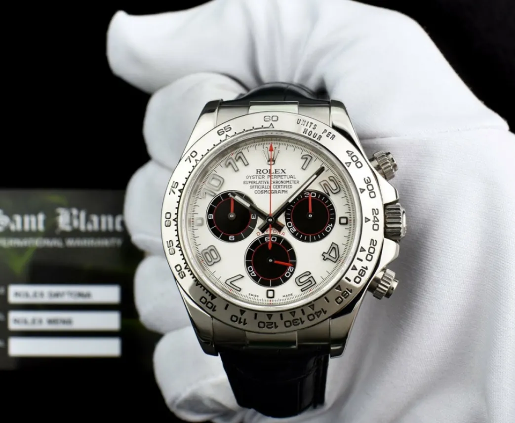 rolex_kt_white_gold_dayto_1-15.webp Sports Watches | Racing Professional Watches | Sant Blanc ROLEX 18kt White Gold Daytona Panda Arabic on Black Strap Model 116519