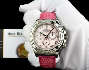 Racing Professional Watches | Sant Blanc ROLEX 18kt White Gold Daytona Rose Mother of Pearl Dial Lizzard Pink Strap Model 116519