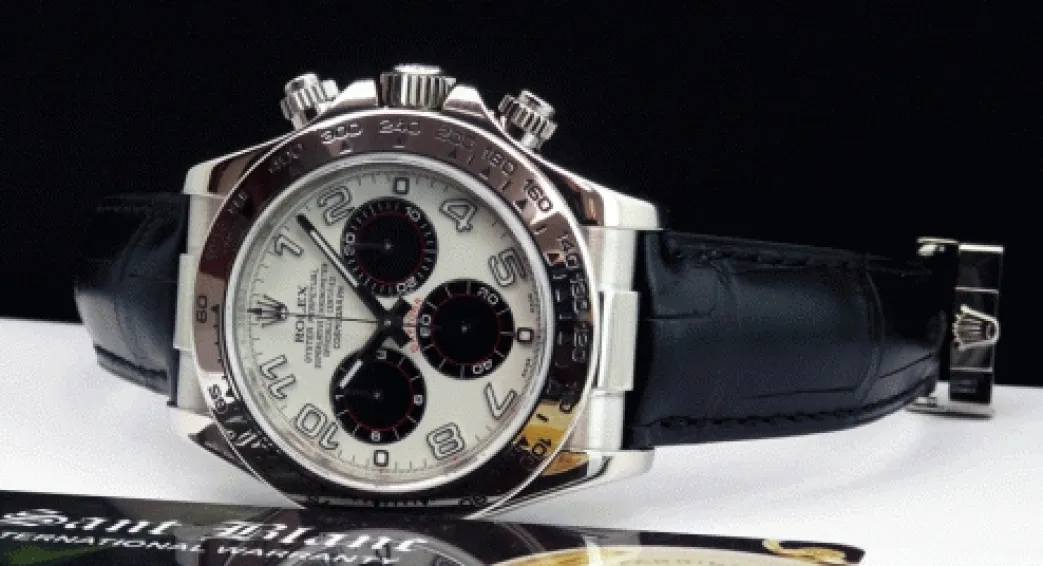 rolex_kt_white_gold_dayto_1-9.webp Men's Watches | Racing Professional Watches | Sant Blanc ROLEX 18kt White Gold Daytona Panda Arabic Dial with Black Crocodile Strap Model 116519