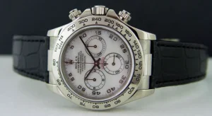 Sports Watches | Racing Professional Watches | Sant Blanc ROLEX 18kt White Gold Daytona Rose MOP Dial Black Strap Model 116519