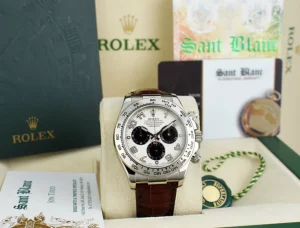 Racing Professional Watches | Sant Blanc ROLEX 18kt White Gold Daytona White Panda Dial Chocolate Strap Model 116519